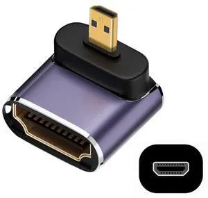 Vszerda 8K Up Angled Micro HDMI Male to HDMI 2.1 Female UHD Extension Gold Converter Adapter Support 8K 60hz HDTV