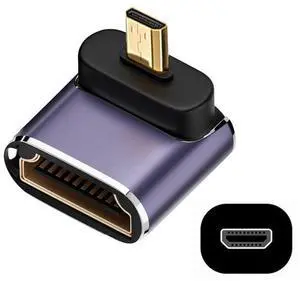 Vszerda 8K Down Angled Micro HDMI Male to HDMI 2.1 Female UHD Extension Gold Converter Adapter Support 8K 60hz HDTV