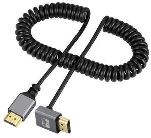 Vszerda 4K 60hz HDMI 2.0 Male to HDMI Male Stretch Coiled Cable Up Angled 90 Degree Connector for HDTV Monitor Computer Laptop