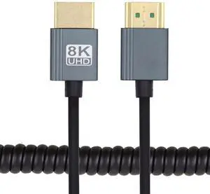 Vszerda HDMI 2.1 Male to HDMI Male Stretch Coiled Cable 8K 60hz 100cm for Monitor HDTV Computer Laptop