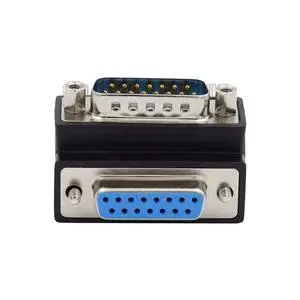 Vszerda DB15 Serial Adapters D-SUB 15-pin RS232 D-subminiature Adapter Male to Female with Screw Nuts DB Connector Up 90 Degree Angled