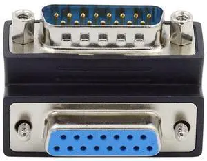 Vszerda DB15 Serial Adapters D-SUB 15-pin RS232 D-subminiature Adapter Male to Female with Screw Nuts DB Connector Down 90 Degree Angled