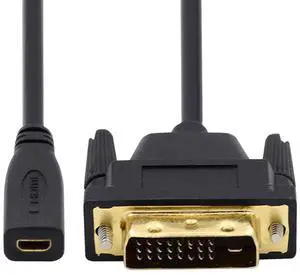 Vszerda 20cm Micro HDMI 1.4 Type-D 4K to DVI 24+1 Cable -Male to Female Extension Cord for HDTV Graphics Card UHD Black