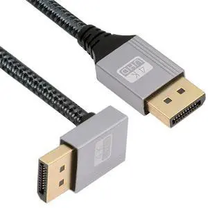 Vszerda Down Angled DP to DP Cable 4K 60hz 90 Degree DisplayPort Cable Silver Sleeve Ultra-HD UHD for Desktop Laptop Monitor Graphics Card,2m