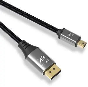 Vszerda DisplayPort 1.4 8K 60hz Cable Ultra-HD UHD 4K 144hz Mini DP to DP Cable 76804320 for Video PC Laptop TV (2.0M)
