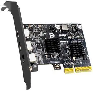 Vszerda PCI Expree x4 & Mini Displayport 1.4 Input to Dual Type-C USB 3.1 USB-C & 4K 60hz Output Desktop Graphics Expansion Card Adapter ASM3142