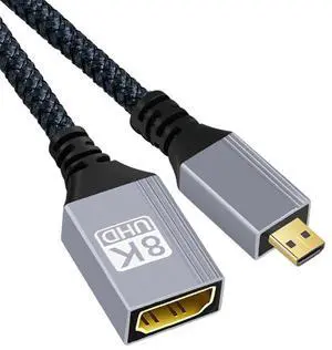 Vszerda 8K Micro HDMI 2.1 Type-D Male to HDMI Female Extension HDTV Cable for Monitor DV Camera Laptop Portable 17cm