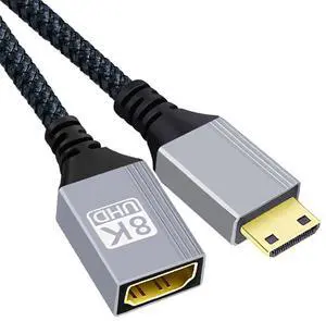Vszerda 8K Mini HDMI 2.1 Type-C Male to HDMI Female Extension HDTV Cable for Monitor DV Camera Laptop Portable 17cm