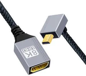 Vszerda 8K Micro HDMI 2.1 Type-D Male Up Angled 90 Degree to HDMI Female Extension HDTV Cable for Monitor DV Camera Laptop Portable 17cm