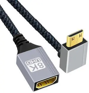 Vszerda Type-C Mini HDMI 2.1 8K Up Angled 90 Degree to HDMI Female Short Extension Cable HDTV for DV Camera Laptop Portable Monitor 17cm