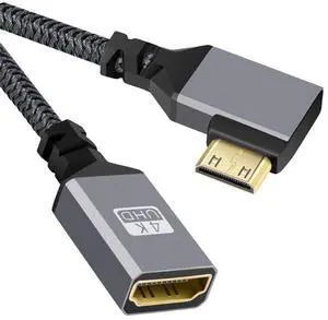 Vszerda 4K Mini HDMI 1.4 Male 90 Degree Left Angled to HDMI Female Extension Cable for DV MP4 Camera DC Laptop