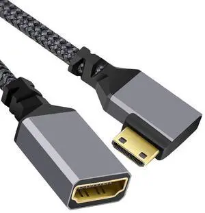 Vszerda 4K Mini HDMI 1.4 Male 90 Degree Right Angled to HDMI Female Extension Cable for DV MP4 Camera DC Laptop