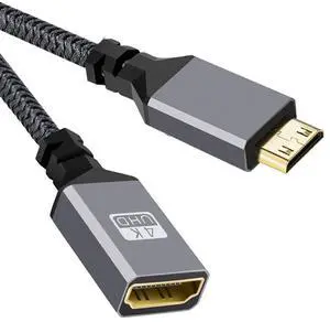 Vszerda 4K Mini HDMI 1.4 Male to HDMI Female Extension Cable for DV MP4 Camera DC Laptop, 0.15M/0.49FT