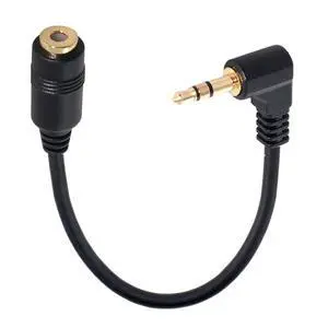 Vszerda Right Angled 90 Degree 3poles 3.5mm Audio Stereo Male to Female Extension Cable 10cm Black