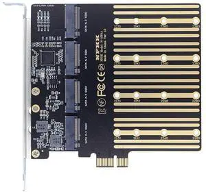 Vszerda High-Speed 4 SATA NGFF Key B+M SSD to PCI-E 1x Motherboard Desktop Adapter SSD Card ASM1064 2280 with Hot Swap