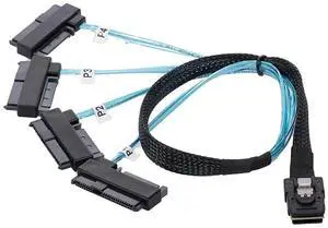 Vszerda Internal 36 Pin Mini SAS SFF-8087 Host to 4 SFF-8482 Target SAS Hard Disk and SATA Power Cable 100cm