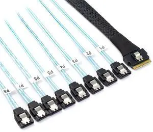 Vszerda Slimline SAS 4.0 SFF-8654 8i 74pin Host Raid to 8 SATA 7pin Target Data Transmission Hard Disk Fanout Raid Cable 1-to-8 Splitter 1.0M