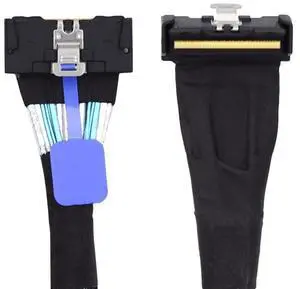 Vszerda PCI-E 5.0 Mini Cool Edge IO MCIO PCI-E MCIO 74Pin Male to Slimline SAS 8i 74Pin Male Extender Angled Cable 1.15ft