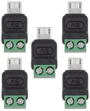 Vszerda 5pcs/Set Micro USB 5Pin Male to 2Pin Terminal Fast Charge Adapter DIY OEM Repair Solderless Connector DC 5V USB2.0 Power
