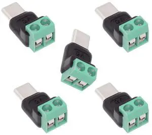 Vszerda 5pcs/Set Type-C Male Plug OTG Pinout to 2Pin Terminal Output Fast Charge Adapter DIY OEM Repair Solderless Connector DC 5V USB2.0 Power