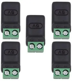 Vszerda 5pcs/Set Type-C Female Socket OTG to 2Pin Terminal Output Fast Charge Adapter DIY OEM Repair Solderless Connector DC 5V USB2.0 Power