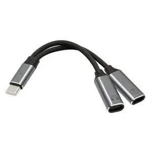 Vszerda USB-C Type-C Male to Dual Female Audio Adapter DAC AUX Music 16bit 48kHz & 100W PD Power Charging Cable for Laptop Tablet Phone More Type C Devices