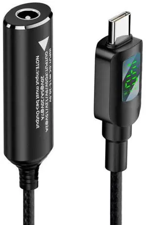 Vszerda DC Jack 5.5x2.5mm Input to USB-C Type-C 140W Power Smart LED Display Charge Cable for Laptop Phone PD9V/5V/20V/7A  21CM