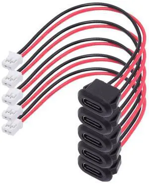 Vszerda 5pcs/Set DIY OEM Type C Female Socket to 2Pin Header Cable Type-C to 2P Waterproof Terminal Wire with Pitch=2.0mm Latch Mount Type USB C Pigtail DC 5V Extension Power Cable