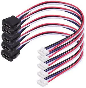 Vszerda 5pcs/Set DIY OEM Type C Female Socket to 4Pin Header Cable Type-C to 4P Waterproof Terminal Wire with Pitch=2.0mm Latch Mount Type USB C Pigtail DC 5V Extension Power Cable
