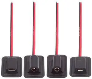 Vszerda 4pcs DIY OEM Type C Micro-USB DC 5V DC 5.5x2.1mm 3.5x1.35mm Power Pigtail Extension Cable for Backpack Charging Electric Heating Pads