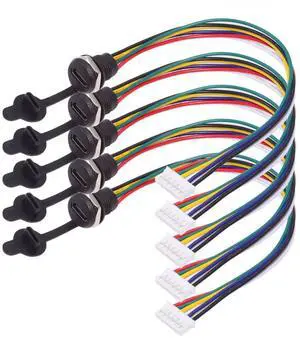 Vszerda 5pcs DIY OEM Type C Female Socket to 6Pin Header 24AWG Pitch=2.0mm Panel Mount DC 5V/20V PD Power Cable