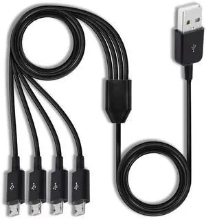 Vszerda Micro USB Splitter Cable, 4-in-1 Multi Micro USB Charging Cord, USBMicro Wire Lead Type A Male to 4 MicroUSB Male Adapter Cable for Data Sync/Charge (1.64ft, Black)