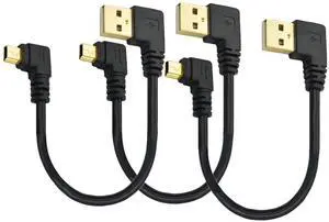 Vszerda Short Mini USB Cable Type A 2.0 to 5 Pin Mini USB Cord Right Angle Data Charging Cable for Dash Cam, Rearview Mirror, Sat Nav, Camcorders, Cameras, Hard Drive & More (6-inch, 3-Pack)