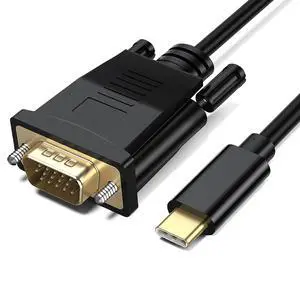USB C to VGA 6 Feet Cable, USB-C to VGA Adapter for Monitor, Type-C to 15Pin D-Sub Video Cord Thunderbolt3 Compatible with iPhone 15 Pro, MacBook Pro/Air 2023, iPad Pro, XPS 17, Surface Book 3, More
