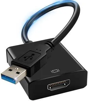 Vszerda USB to HDMI Adapter for Monitor USB A 3.0 to HDTV Converter 1080P Full HD Video Display Connector Compatible with Windows 11/10/8/8.1/7 and MacOS System (Black, Driver Needed)