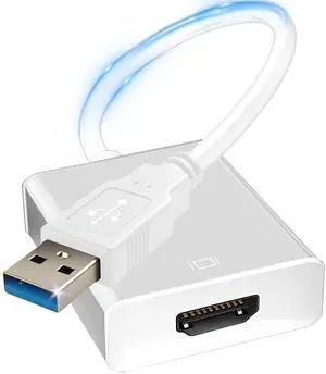 Vszerda USB to HD Adapter for Monitor USB A 3.0 to HDTV Screen Monitor Converter 1080P Video Display Connector Compatible with Windows 11/10/8/8.1/7 and MacOS System (White)