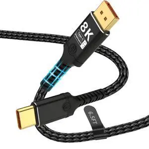 Vszerda Displayport to USB C - Bidirectional USB C to DisplayPort 1.4 Cable Support 8K@60Hz Resolution Braided Thunderbolt 4 Compatible with MacBook Pro/Air, Galaxy S25, iPad Pro, XPS 17, 6.56FT