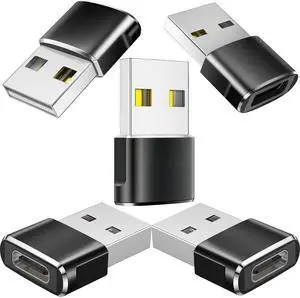 Vszerda USB to USB C Adapter 5 Pack, USBC Female to A Male Car Charger Type-C Converter for iPhone 16 15 14 13 12 Plus iWatch Airpods Switch Samsung Laptop Computer and More (Black)