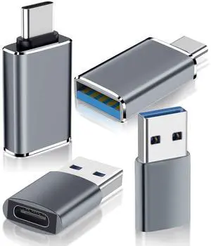 Vszerda USB to USB C Adapter 4 Pack - Type-C to A Converter Charger Cable Connector OTG Adaptor for iPhone 16/15, MacBook Pro, iPad, Surface Pro, Galaxy, Laptop, Computer, Switch (Grey)
