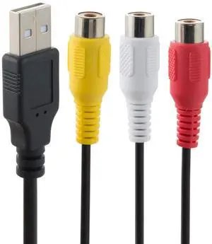 USB to RCA Cable 5FT, USB 2.0 A Female to 3 RCA Female Cord AV Composite Cable for DVDs, Digital Cameras, Camcorder Connecting to TV/PC/Computer (Required Devices Have Signal Conversion Function)