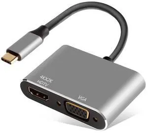 Vszerda USB C to HDMI VGA Adapter, 2 in 1 Thunderbolt 3 Type-C to VGA 4K HDMI Converter for Dual Monitor Adapter Compatible with MacBook Pro, iPhone 16 15 Pro Max, Surface Pro, PC, etc