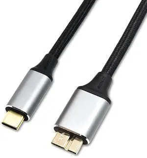 Vszerda USB Micro B to USB Type C Cable 10 Gbps Fast Data Transfer Cord 3A Quick Charge Compatible with MacBook, iPad, Galaxy S24, Laptop, External Hard Drive - Nylon Black Wire 1.5 M / 4.9 Feet