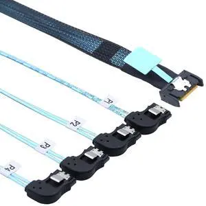 Vszerda PCIE Slimline Mini SAS MCIO SFF-8654 38P to 4X SATA Left Angle Hard Drive Cable 80CM Vszerda PCIE Slimline Mini SAS MCIO SFF-8654 38P to 4X SATA Left Angle Hard Drive Cable 80CM