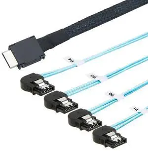 Vszerda OCuLink PCI-E SAS SFF-8611 4i to 4 Ports SATA 7P Left Angle Hard Drive Cable 100CM Vszerda OCuLink PCI-E SAS SFF-8611 4i to 4 Ports SATA 7P Left Angle Hard Drive Cable 100CM