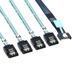 Vszerda PCI-E Slimline Mini SAS 38P MCIO 4i SFF-8654 to 4X SATA Femal Extender Cable 50CM Vszerda PCI-E Slimline Mini SAS 38P MCIO 4i SFF-8654 to 4X SATA Femal Extender Cable 50CM
