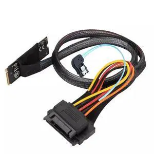 Vszerda M.2 (M-Key) SFF-8643 to U.2 SFF-8639 Adapter with SATA 15P and 7P Left Angle Cable 100CM Vszerda M.2 (M-Key) SFF-8643 to U.2 SFF-8639 Adapter with SATA 15P and 7P Left Angle Cable 100CM