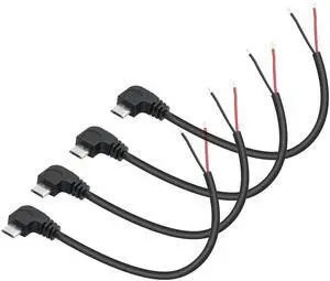 Vszerda 4Pcs Right Angle Micro USB to 2 Pin Bare Wire Open End Cable 11inch, 90 Degree USB Male Plug Pigtail Power Wire 5V/3A, for Equipment Installed or Replacement Repair DIY Vszerda 4Pcs Right Angle Micro USB to 2 Pin Bare Wire Open End Cable 11inch, 90 Degree USB Male Plug Pigtail Power Wire 5V/3A, for Equipment Installed or Replacement Repair DIY