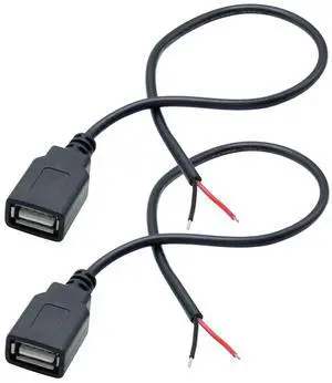 Vszerda 2Pcs Short USB A Female 2 Pin Bare Wire 11inch, USB 5V/3A Pigtail Open End Power Cable, for USB Equipment Installed or Replace Repair DIY Cable Vszerda 2Pcs Short USB A Female 2 Pin Bare Wire 11inch, USB 5V/3A Pigtail Open End Power Cable, for USB Equipment Installed or Replace Repair DIY Cable