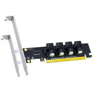 Vszerda SF04 4-Port SFF-8643(Mini-SAS HD) to PCIE 4.0 X16 Adapter Card Without PCIe Bifurcation Function, Regular and Low-profible Bracket Vszerda SF04 4-Port SFF-8643(Mini-SAS HD) to PCIE 4.0 X16 Adapter Card Without PCIe Bifurcation Function, Regular and Low-profible Bracket