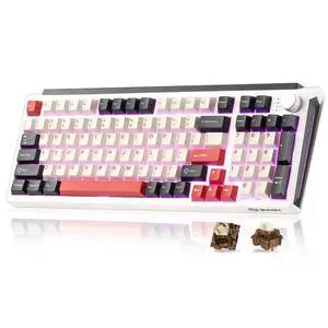 Vszerda K98 Wireless Mechanical Keyboard,Tri-Mode BT5.0/2.4GHz/USB-C Hot Swappable Custom Keyboard,Gasket Structure,RGB Backlit Gaming Keyboard for Win & Mac(White&Red,Cocoa-V2 Switch) Vszerda K98 Wireless Mechanical Keyboard,Tri-Mode BT5.0/2.4GHz/USB-C Hot Swappable Custom Keyboard,Gasket Structure,RGB Backlit Gaming Keyboard for Win & Mac(White&Red,Cocoa-V2 Switch)